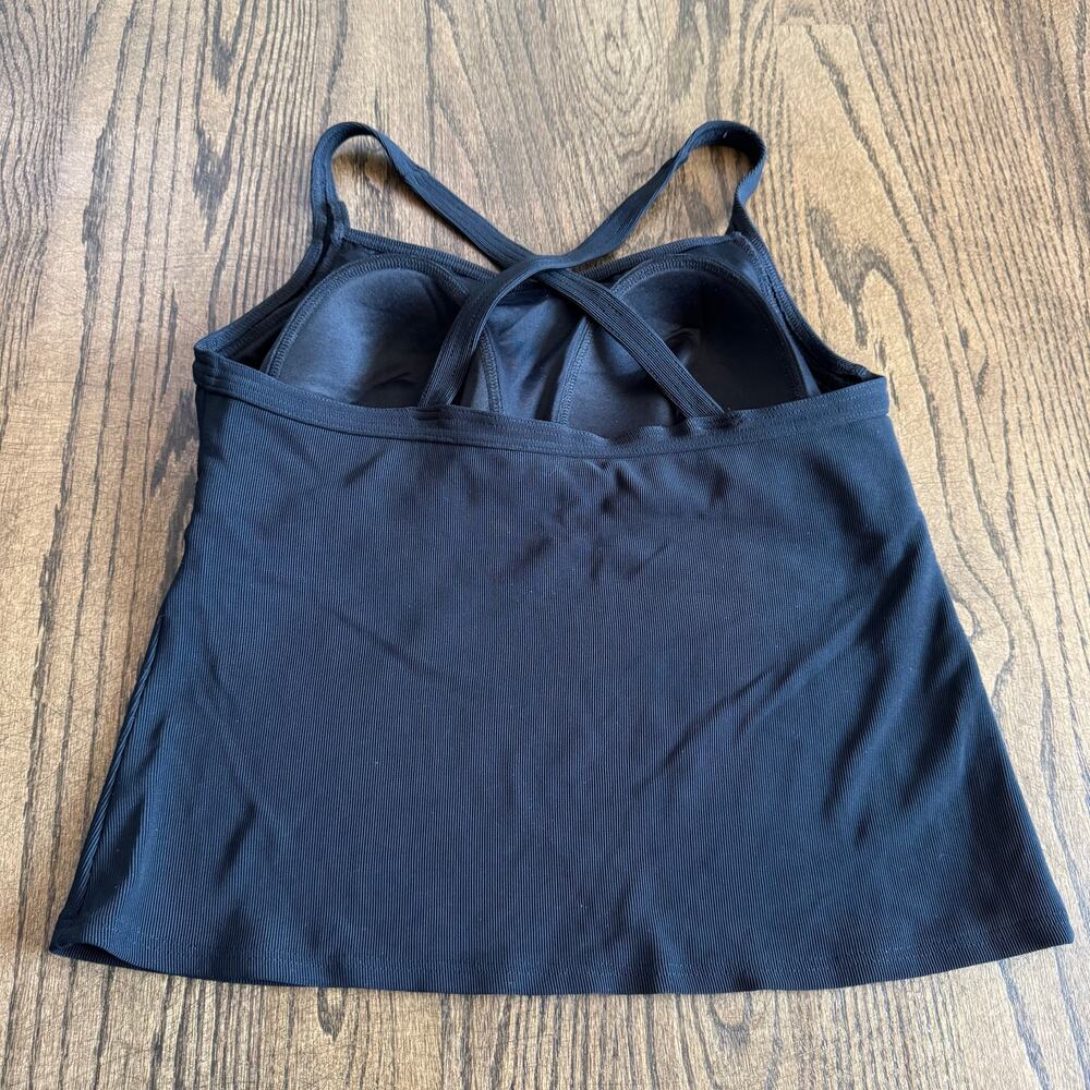 Lands End Women Solid Black Ribbed Soft Molded Cup Tankini Swim Suit Top Size 16 - Picture 2 of 7